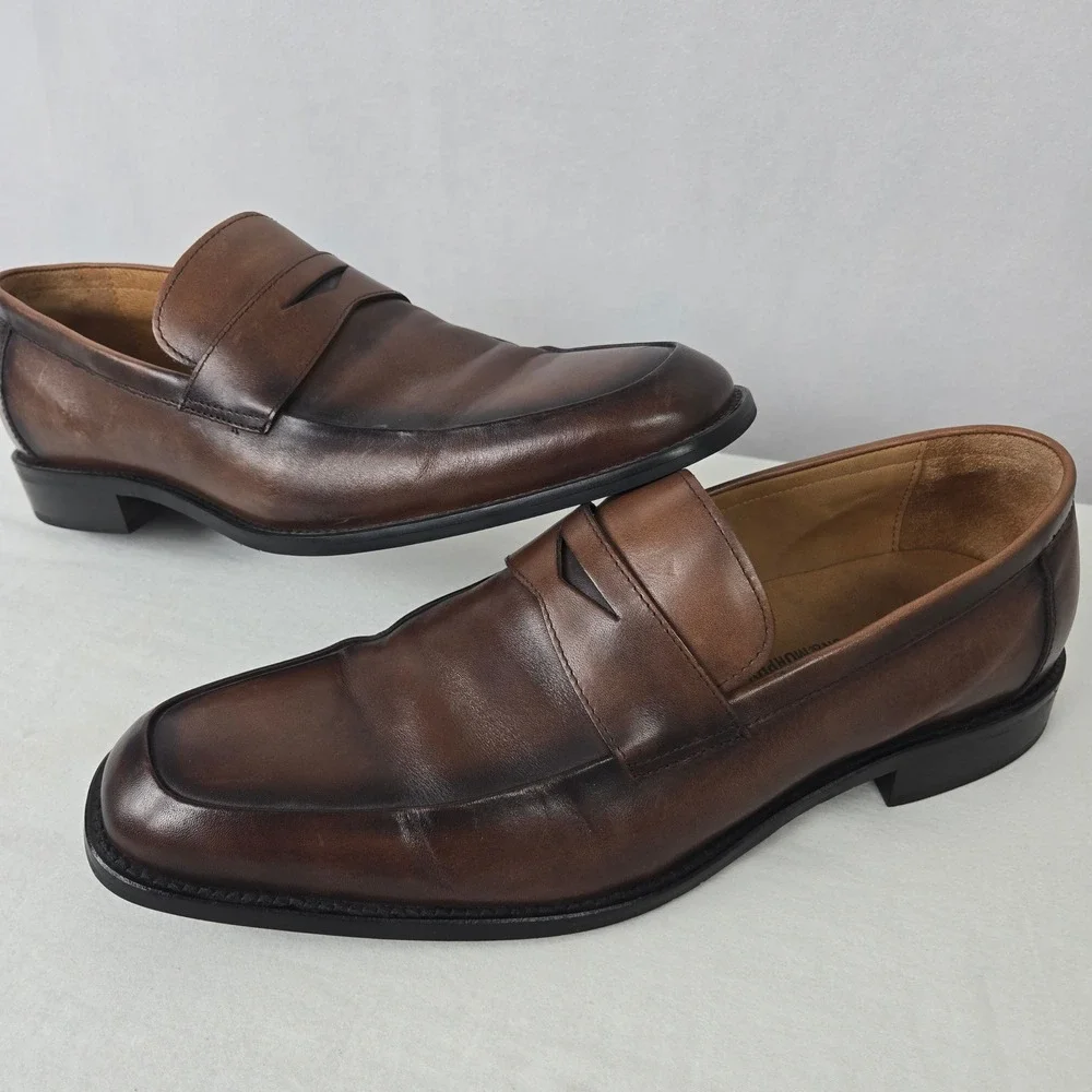 Johnston & Murphy Penny Loafers Sheepskin Lined Mens 12 M Brown Leather 20-6563